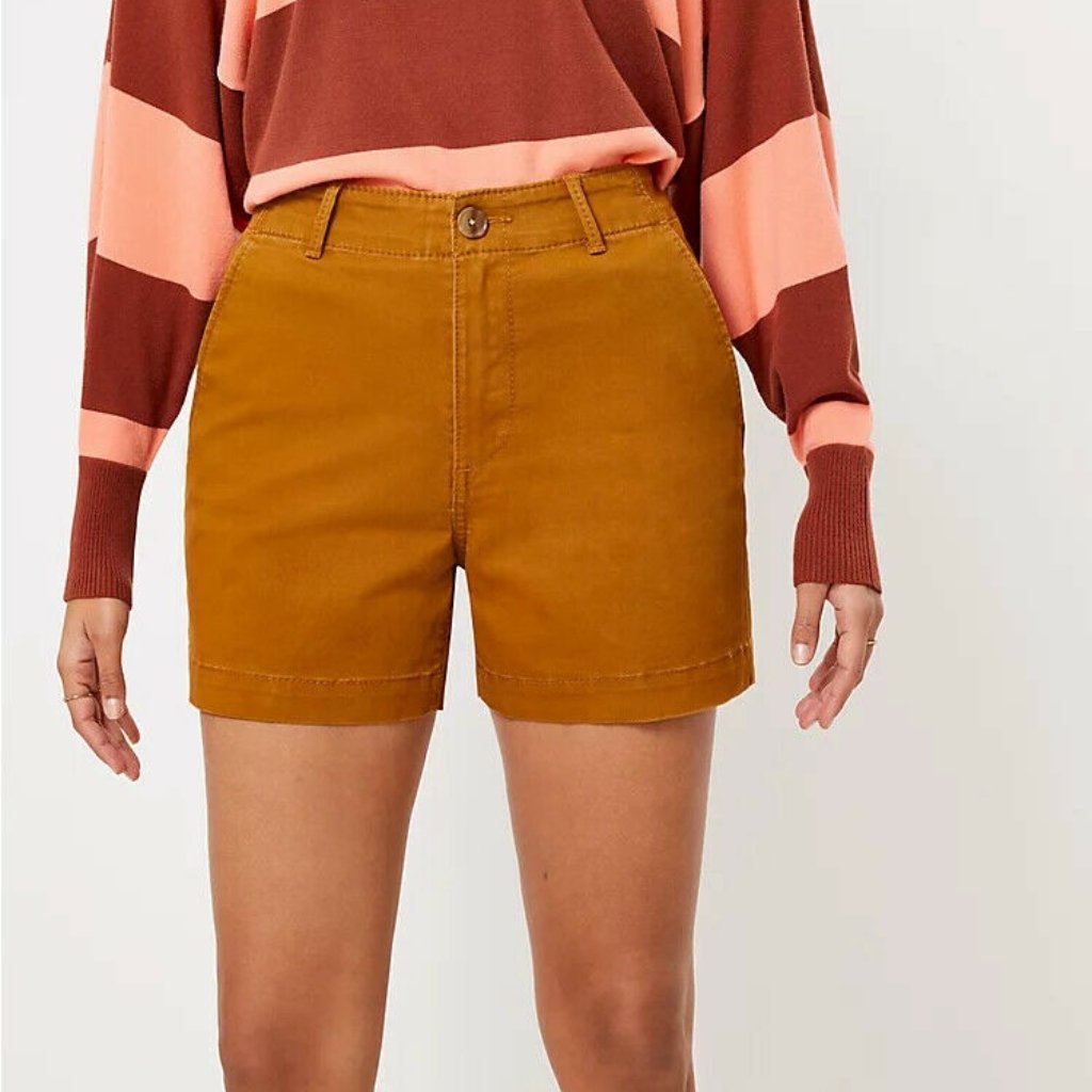 New Loft Size 6 Curvy Washed Twill Shorts Bronze Brown High Rise